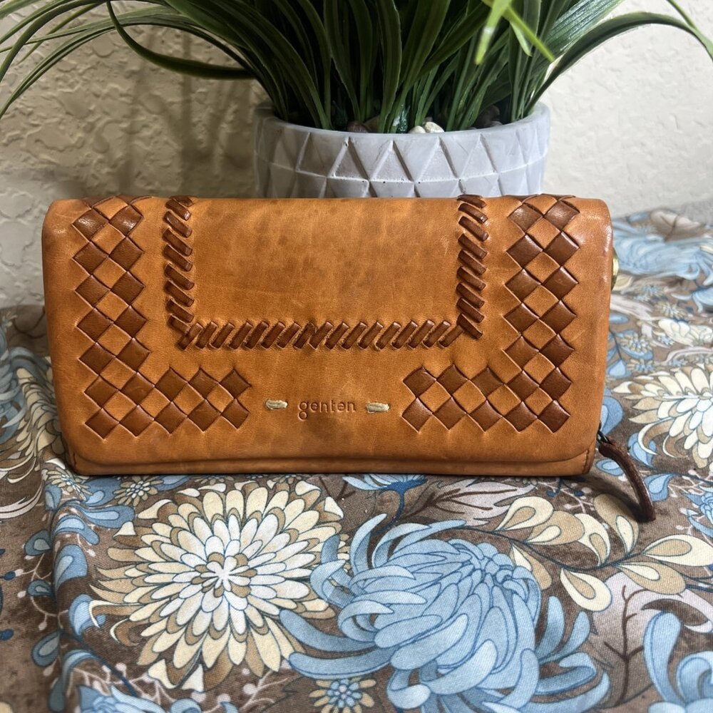 GENTEN (Japan) Brown Woven Genuine Leather Long Wallet Woman’s